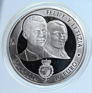 2004年 スペイン フアン・カルロス1世 フェリペ・レティシア皇太子 プルーフ銀貨 10ユーロ i113539｜WORLD RESOURCE【KING店】