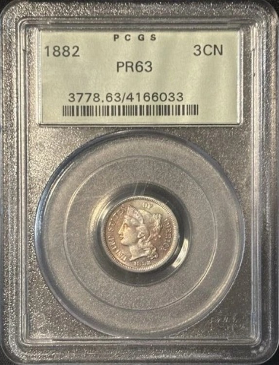 1882年 3セントニッケル PCGS PR63 - ステラトーニング OGH