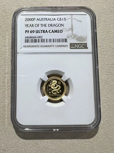 2000年 オーストラリア 15ドル プルーフ金貨 シリーズ1 太陰暦 辰年 NGC PF 69 UC