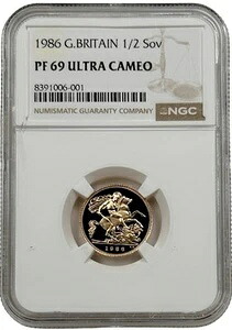 1986年 イギリス ゴールド プルーフ 1/2 ソブリン 0.1177 オンス コイン NGC PF 69 UC