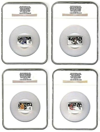 2012年 龍年 1オンス シルバー レクタングル コイン グレード PF 69 NGC 4枚セット