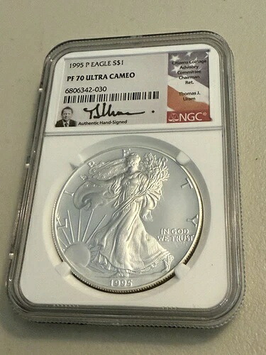 1995年 P $1 シルバーイーグル NGC PF 70 ウルトラカメオ トーマス・J・ウラムによる希少な直筆サイン