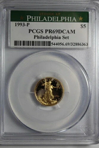 PR69 DCAM 1993-P 5ドル アメリカンゴールドイーグル 1/10オンス ゴールド フィラデルフィアセット PCGS プルーフ 217,250円