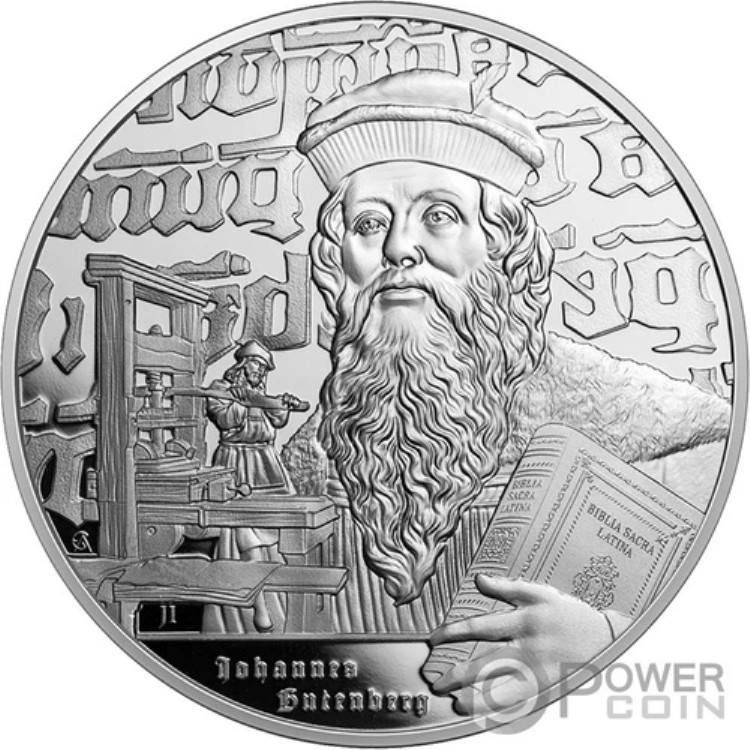 ヨハネス・グーテンベルク インスピレーションの象徴 1オンス 銀貨 2ドル ニウエ 2024年以降