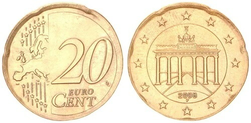 フランス ラック硬貨：20セント 2008 F エンボス加工 10セント ブランク 97404
