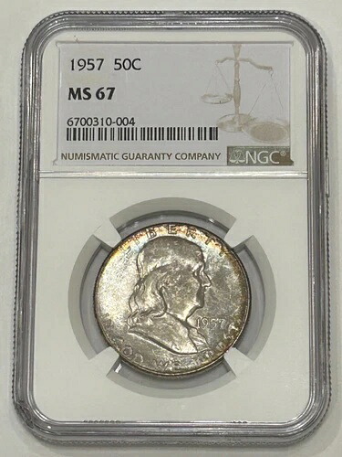 1957年 P フランクリン ハーフダラー NGC MS67 トーン (NGC 個体数 61 より 6 だけ高い)｜WORLD RESOURCE【KING店】 140,800円