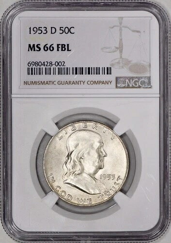 1953-D フランクリン ハーフ ドル 50 セント NGC MS66FBL - 素晴らしいコインです!｜WORLD RESOURCE【KING店】