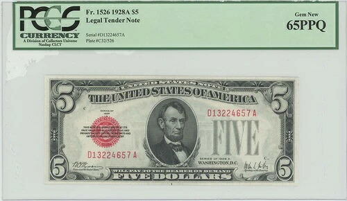 1928A 5ドル 法定通貨 FR#1526 PCGS 65ジェム 新品 PPQ｜WORLD RESOURCE【KING店】
