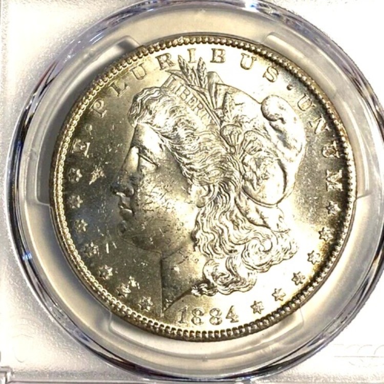 #A8014、モルガン銀貨 PCGS ゴールドシールド 1884 CC MS62|WORLD RESOURCE【KING店】
