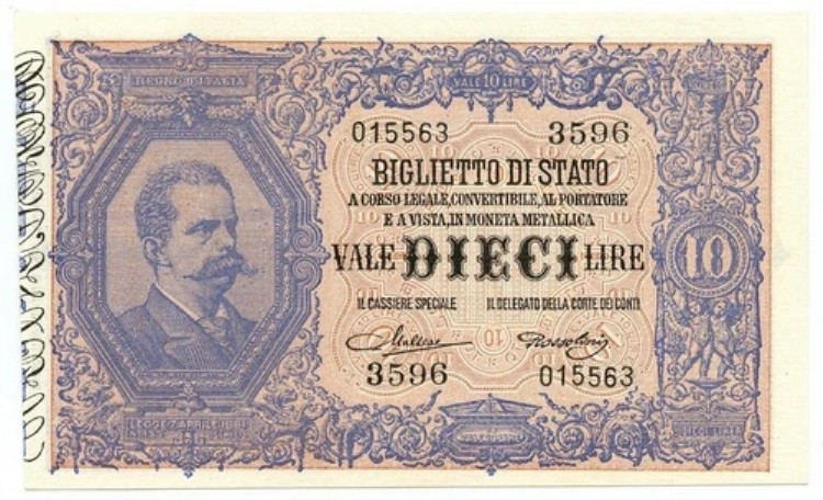 10 リラ BIGLIETTO DI STATO EFFIGE UMBERTO I 1923/05/19 FDS|WORLD RESOURCE【KING店】
