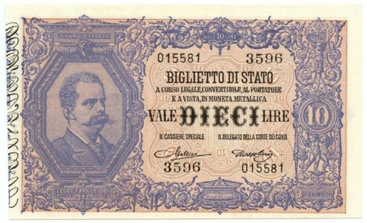 10 リラ BIGLIETTO DI STATO EFFIGE UMBERTO I 1923/05/19 FDS|WORLD RESOURCE【KING店】