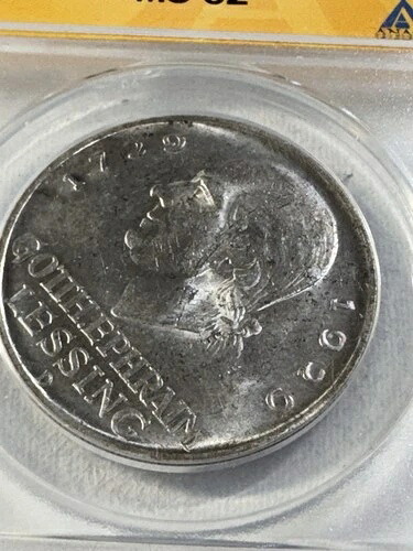 1929-D ドイツ 5マルク ゴットホルト・レッシング ANACSによるグレードMS62 低鋳造