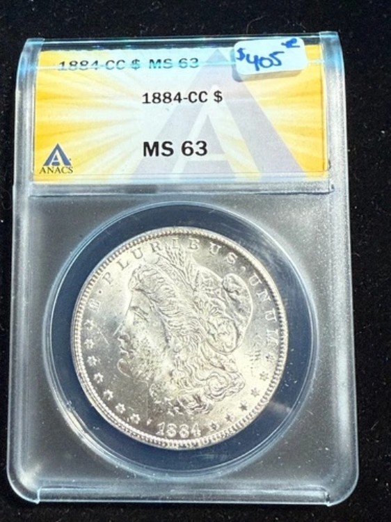 1884年 CC モーガン シルバードル ANACS MS 63