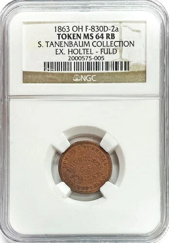 1863年 スプリングフィールド、オハイオ州 ラドロー・ブッシュネル ストアカード トークン NGC MS 64 RB F-830D-2A