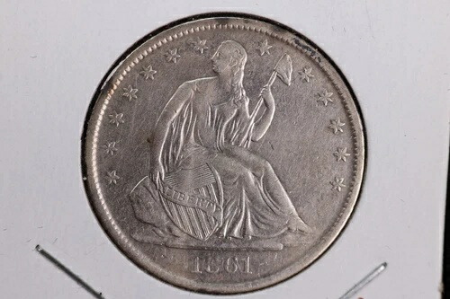 1861-O 自由の女神像半ドル硬貨、お手頃価格の流通硬貨。販売番号：23080940