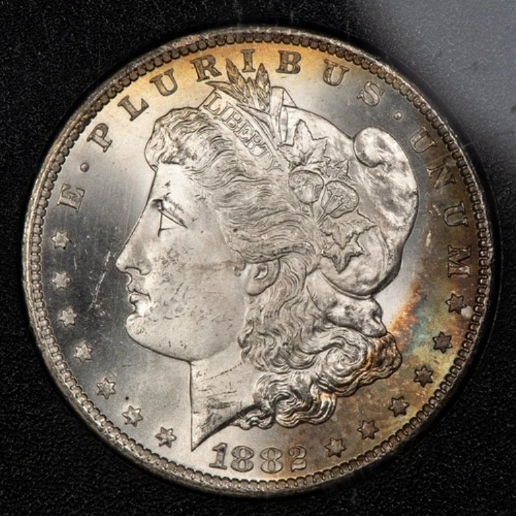 1882年-CC モーガン・ダラー カーソンシティ - 精巧なレインボー・リム・トーニング - GSA - B3592｜WORLD RESOURCE【KING店】 167,200円