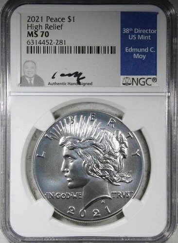 2021年 ハイレリーフ ピースドル NGC MS70 エドマンド・ホイ直筆サインラベル｜WORLD RESOURCE【KING店】