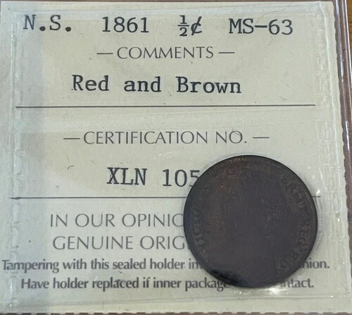1861年ノバスコシアハーフセント - ICCS MS-63 赤と茶色