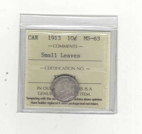 1913 SML、ICCSグレードカナダ、10セント、**MS-63**