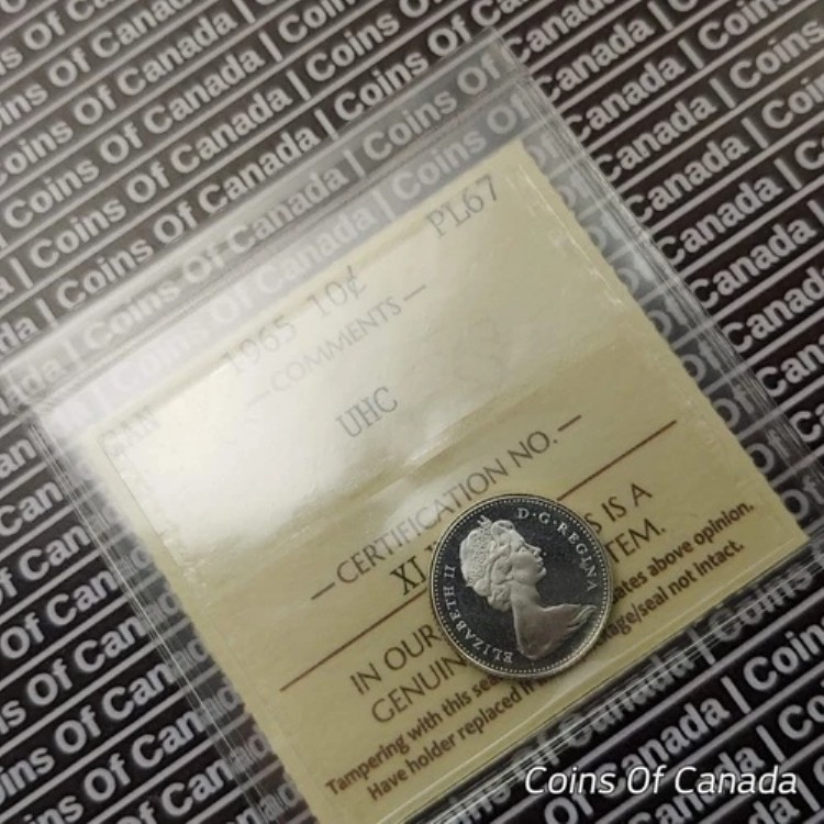 1965年カナダ10セントダイムコイン - ICCS PL 67 UHC ウルトラヘビーカメオ #coinsofcanada