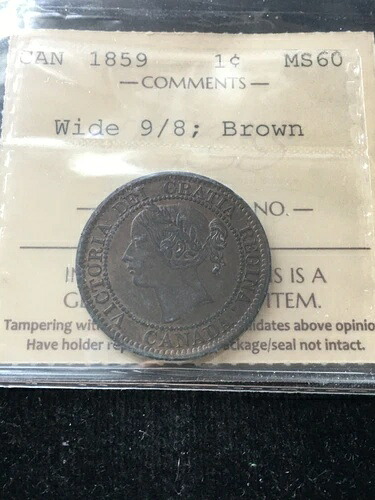 1859年 ワイド 9/8 ICCS グレード カナダ ラージ 1 セント **MS-60** # XNW 833