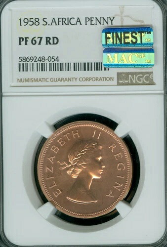 1958年 南アフリカ ペニー NGC PF67 RD マック ファイネスト スポットレス 985枚 鋳造 *
