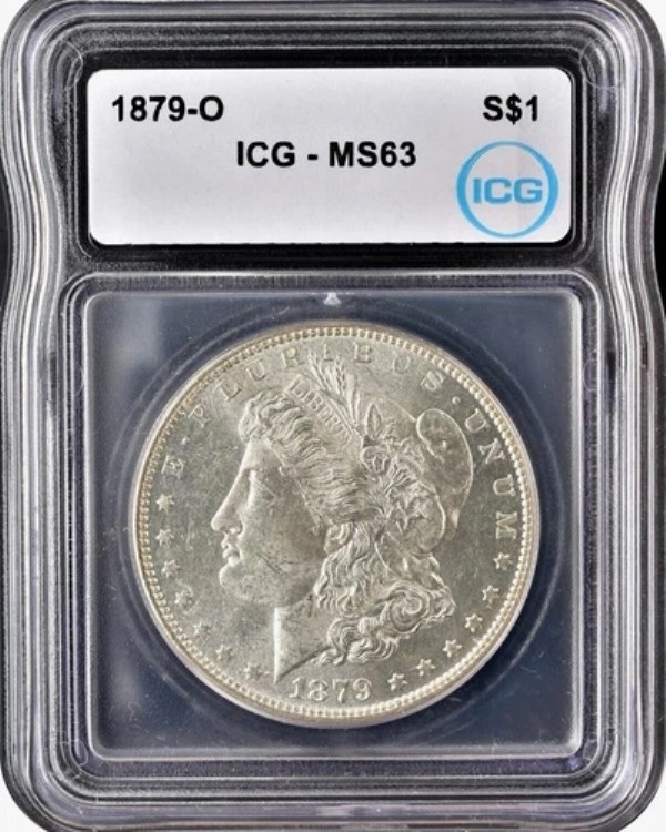 1879-O モルガン銀貨、MS 63 ICG、タフナー日付、発行フリー