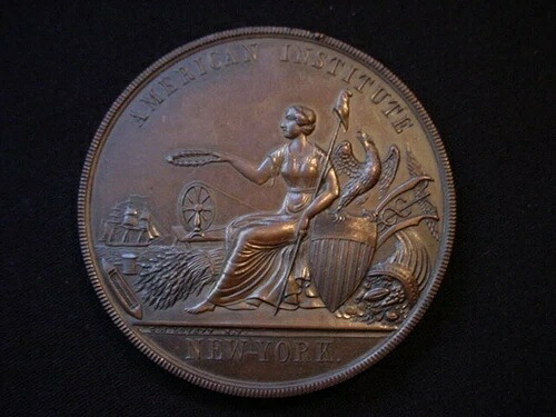 アメリカ協会 1863 年ブロンズ賞メダル、J.G. Leffingwell & C0 の刻印入り。