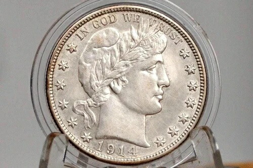 1914-S バーバー シルバー ハーフドル - 未使用、クリーニング済み、美しいコイン - 1914S 201,850円