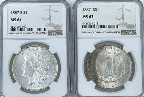 1887-S NGC MS 61 モルガン銀貨、1887- NGC MS 63 モルガン銀貨