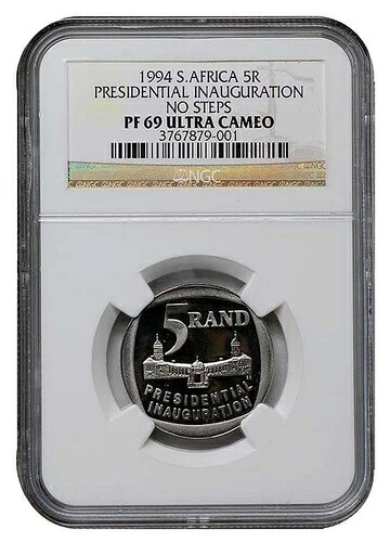 プルーフ 69 マンデラ NGC 南アフリカ 就任式 1994 R5 コイン 5R「NO STEPS」
