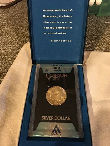 1884 CC $1 モーガン GSA、ANACS MS63 バン 4A、箱とCOA付き