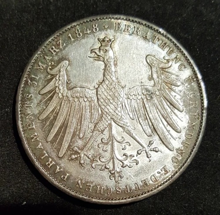 1848 ドイツ州 FRANKFURT AM MAIN 2 Gulden, DAV 643, KM# 337