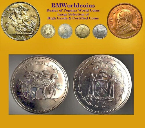 ベリーズ 1976年 10ドル硬貨、希少マット仕上げ BU、発行枚数125枚、発行数わずか #2 201,850円