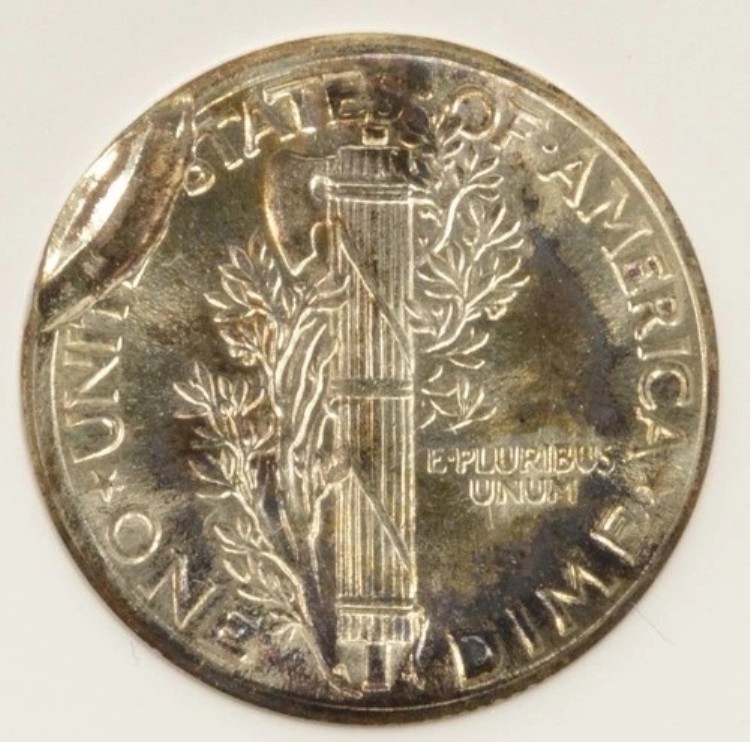1944年 10セント マーキュリーダイム 3%インデント 裏面 ANACS MS65
