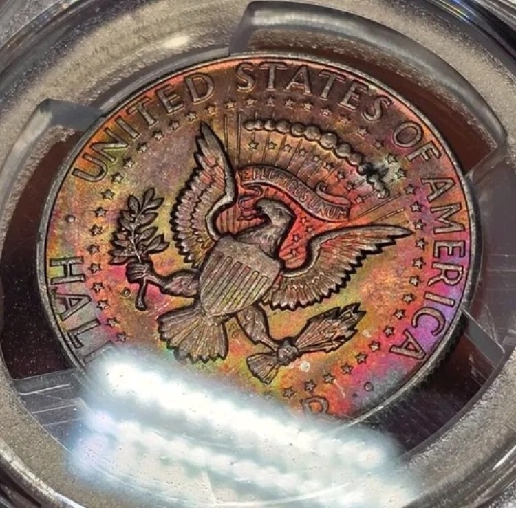 1964年 Dケネディ銀貨ハーフドル PCGS MS63 レインボートーン モンスターカラートーニング