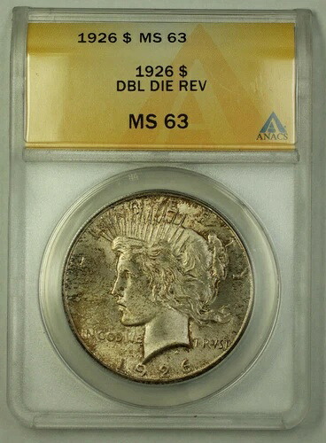 1926年 ピースシルバードル ANACS MS-63 ダブルダイリバース DDRトーン *良好* JMX