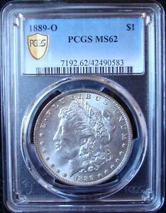 1889-O モルガン銀貨 - PCGS MS 62 - ゴールドシールド
