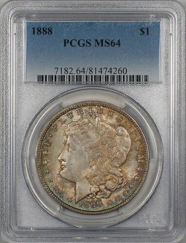 1888年 モルガン シルバードル 1ドルコイン PCGS MS-64 良好な状態 (13)