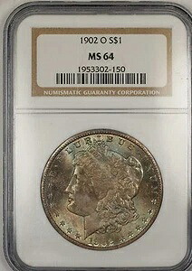 1902-O モルガン シルバーダラー 1ドル硬貨 NGC MS-64 美しい色調の表面 (13)