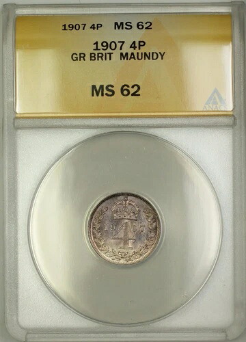 1907年 イギリス国王エドワード7世記念 4ペンス銀貨 ANACS MS-62