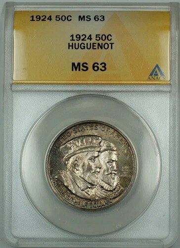 1924年 ユグノー記念銀貨 ハーフドル ANACS MS-63 (良質コイン) トーンA