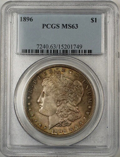 1896年 モルガン シルバー ダラー 1ドル コイン PCGS MS-63 トーン ベター コイン (BR-23 J)