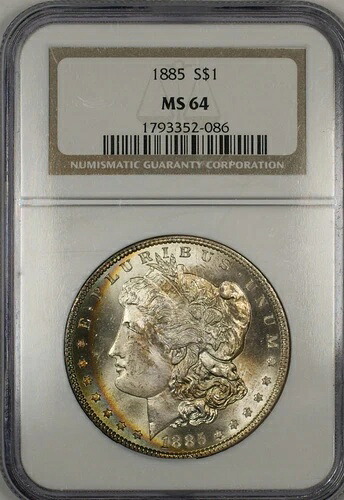 1885年 モルガン シルバードル 1ドル硬貨 NGC MS-64 トーン (11b)