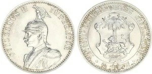 1/2ルピー 1891 植民地/東アフリカ ドイツ東部 極上 高級、ほぼSt 201,300円