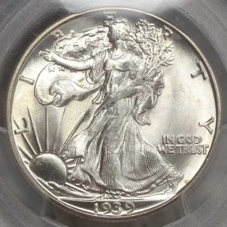 1939年-Dウォーキング・リバティ・ハーフダラー、スーパーブット・ジェム・アンサーキュレート、PCGS MS-66
