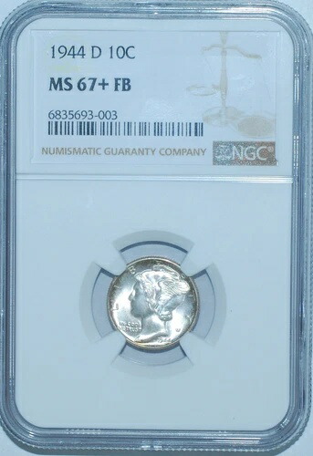 1944年 D NGC MS67+FB フルバンド マーキュリーダイム