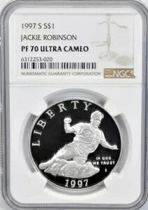 1997年 ジャッキー・ロビンソン シルバードル 1ドル NGC PF70??完璧な品質??