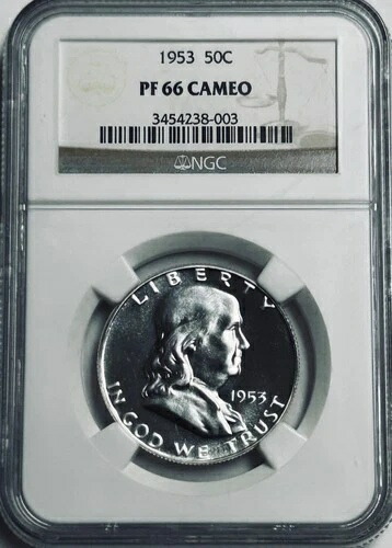 1953年 プルーフ フランクリン ハーフダラー NGC PF66 カメオ(総発行枚数 128,800枚)