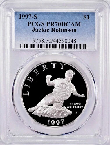 1997年 ジャッキー・ロビンソン シルバー $1 PCGS PR70??完璧な品質??